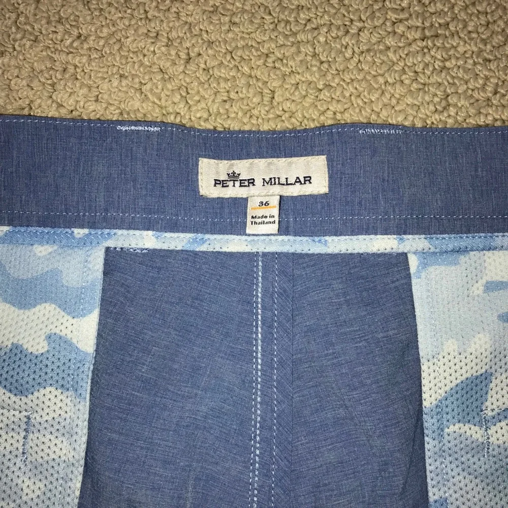 Peter Millar Crown Sport Mens Blue Performance Golf Shorts Size 36 Heathered